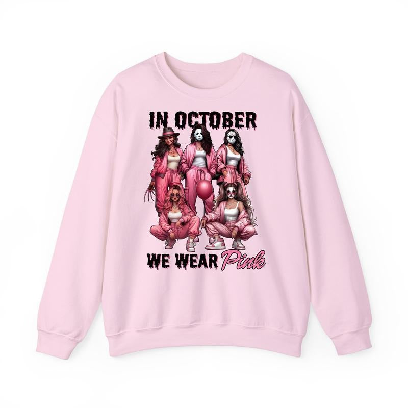 Thug Life Horror Movie Characters T-Shirt, In October We Wear Pink Horror Shirt, Halloween Girls Horror Shirt, Funny...