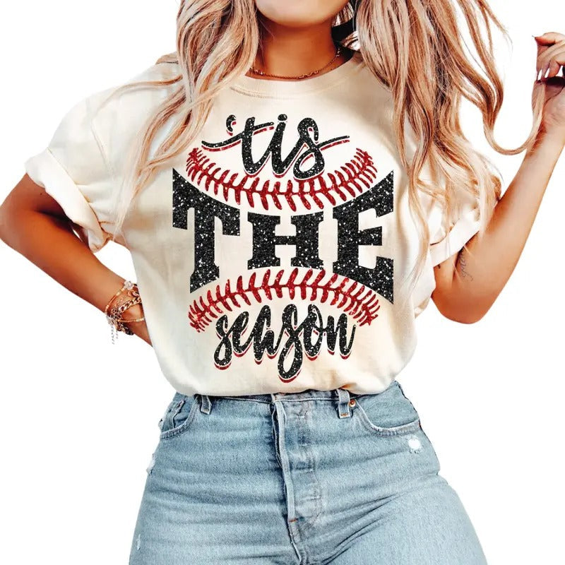Tis The Season Baseball Vintage Graphic Shirt,  Sports Game Day TShirt, Sports Team Mom Family Tee Womenswear Top Comfort...