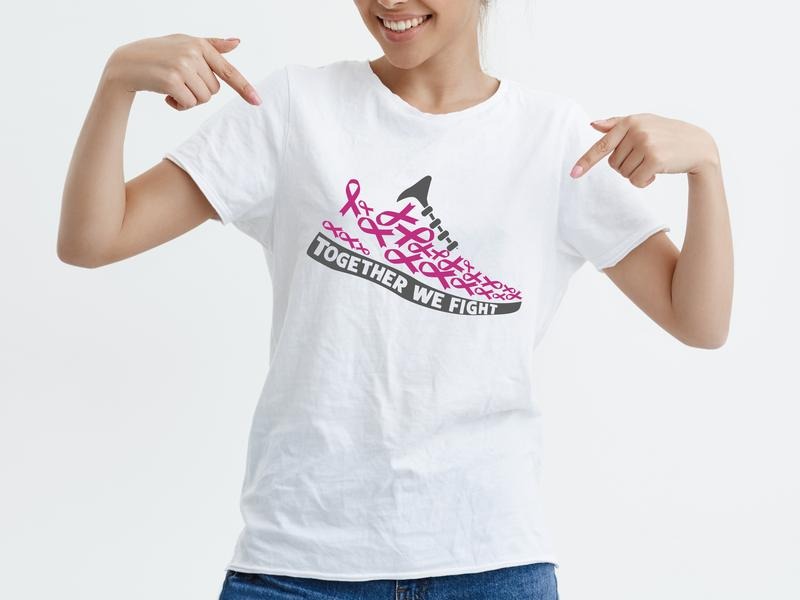 Together We Fight Running Shoes Shirt, Breast Cancer Awareness T-shirt, Pink Ribbon Fighter Short Sleeve, Gift Cancer...