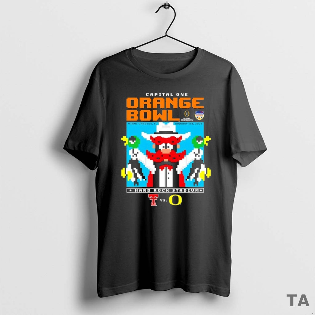 Top Texas Tech Red Raiders Capital One Orange Bowl 2026 Mascot Pixel T Shirt Sweater Hoodie, Sweatshirt | RetroVerseTees.com