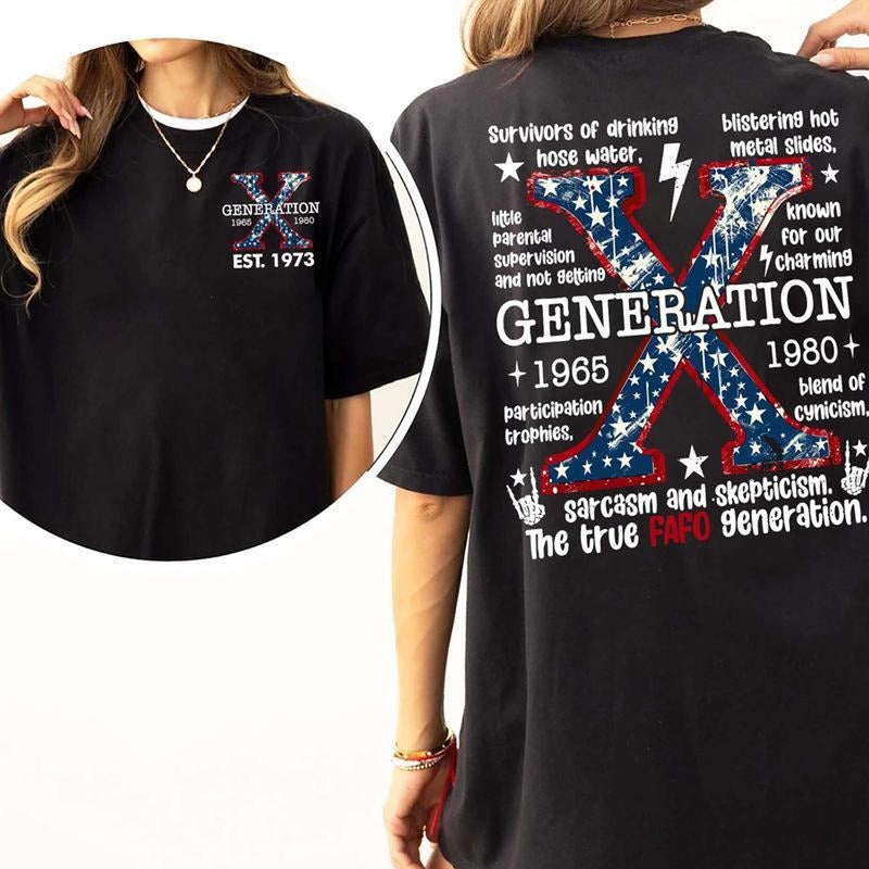 Trending Gen X 1965 - 1980 T-shirt, Generation X Survivors of Drinking Hose Water Shirt, Gen X USA Flag Graphics Cotton...