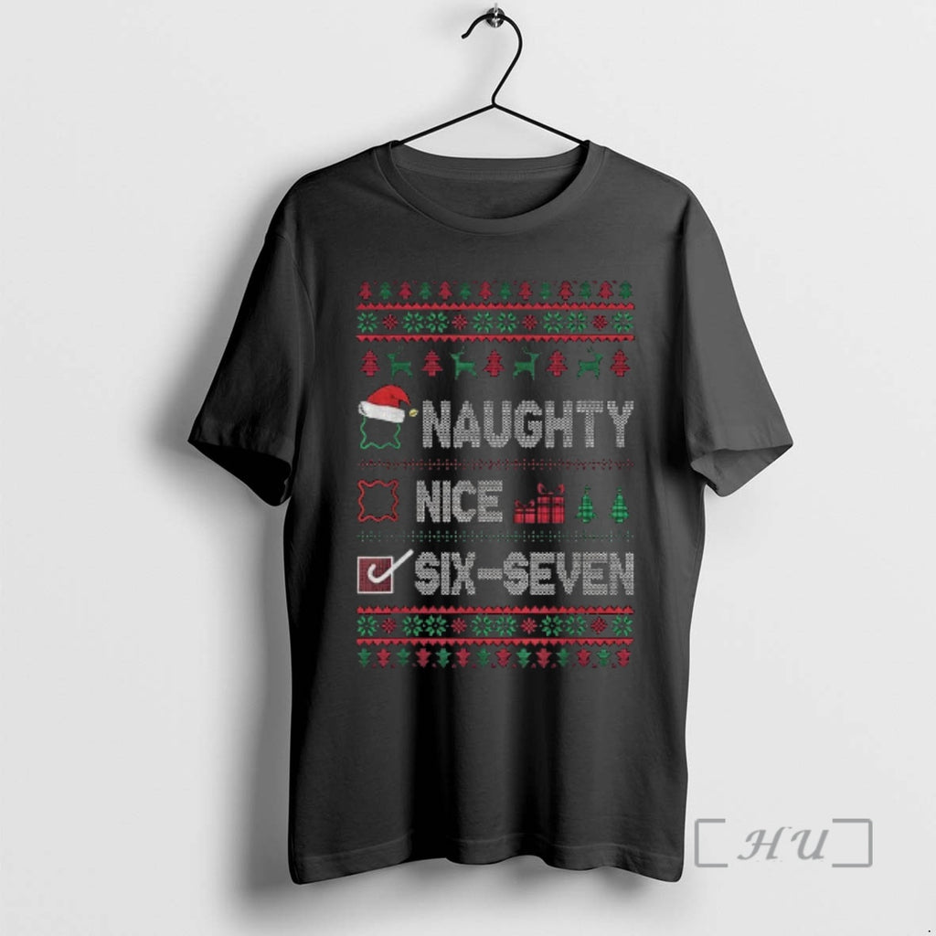 Trending Naughty Nice Six Seven Meme Santa Merry Christmas T-Shirts, Hoodie, Sweatshirt | RetroVerseTees.com