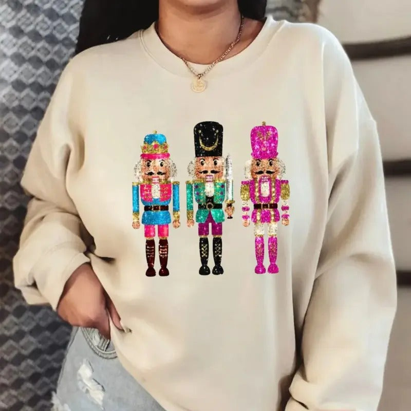 Trendy Christmas Nutcracker Sweatshirt, Girly Christmas Shirt, Unisex Long Sleeve Crewneck Shirt Hoodie | RetroVerseTees.com