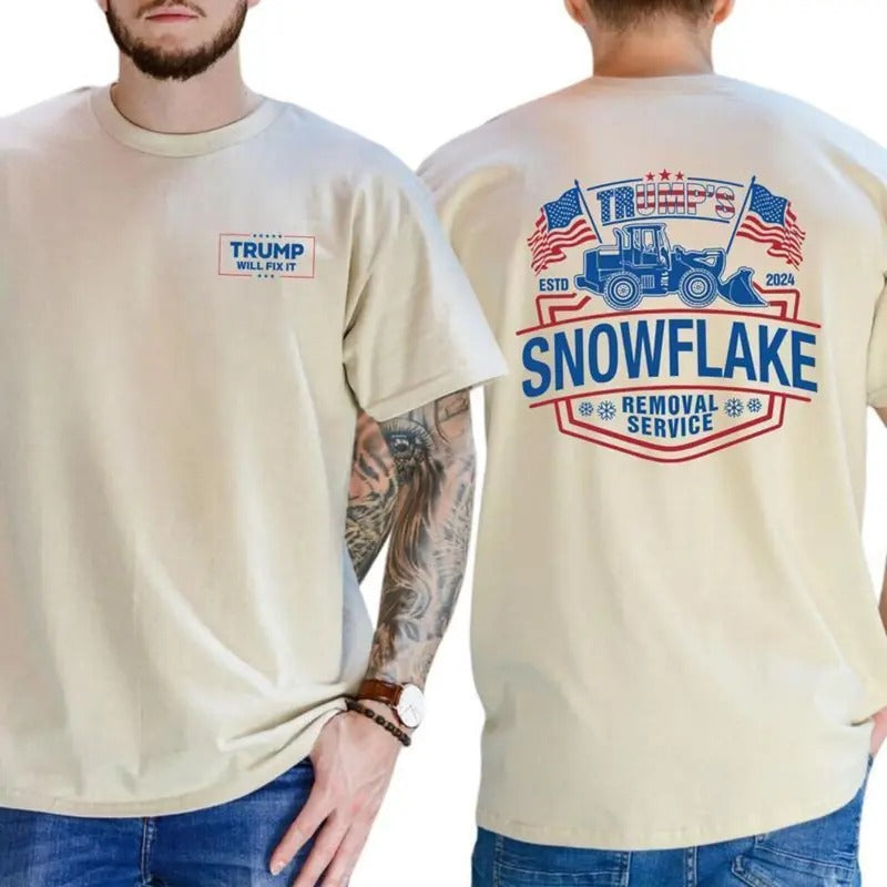 Trum Snowflake Removal Service 2-Side T-shirt, Trum Will Fix It, Casual Menswear, Cotton Not Comfort Colors T-shirt 2...