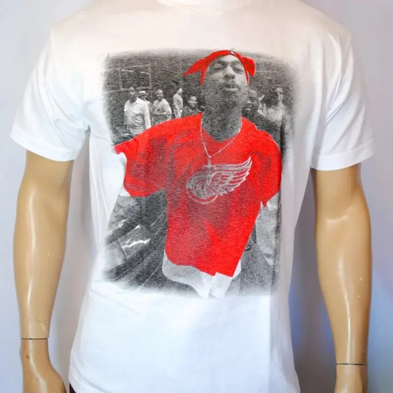 Tupac Shakur Red Wings T shirt 2pac Tee Mens white, Gift for Him, Gift For Her, Vintage Y2K, Menswear Top Hoodie, Sweatshirt