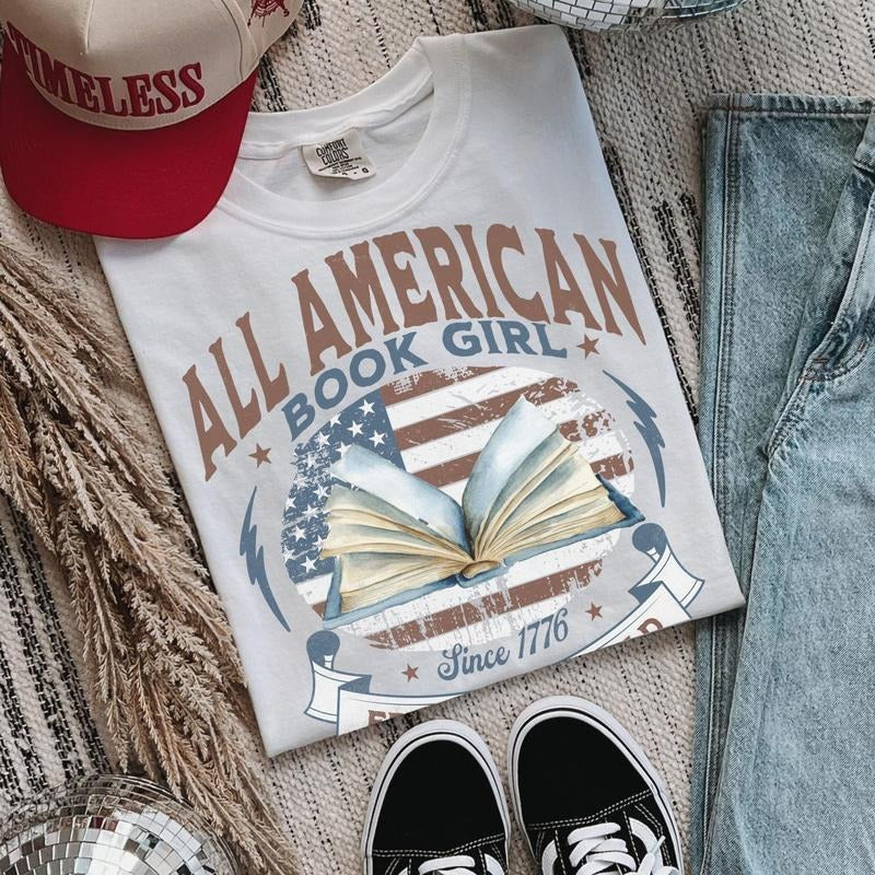USA Vintage Shirt, Bookish Gift, Librarian Shirt, Teacher Tee, Book Lover Gift, Gift for Reader, July 4th, Independence...