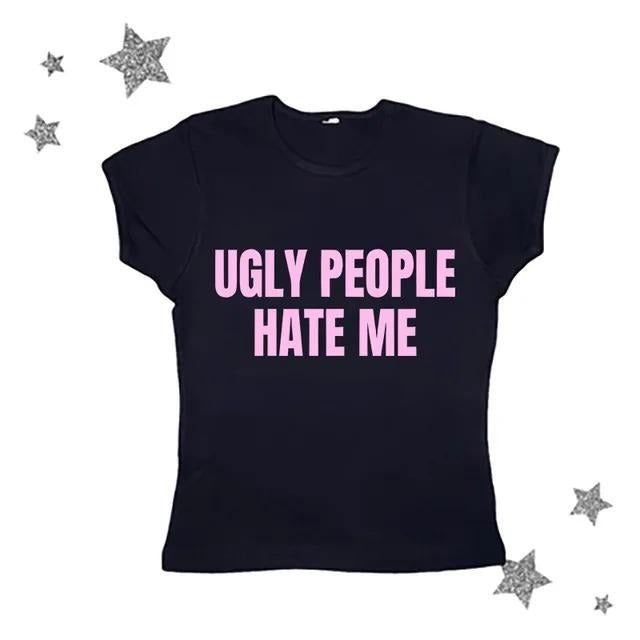 Ugly People Hate Me Baby Tee, Gothic Emo Girl Tops, Grunge 2000s, Emo Scene 2000s Clothes, Y2k Top Women Streetwear...