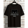 Ultra-Soft, Breathable, Moisture-Wicking Hot 'JUDGING YOU SILENTLY' Cat Graphic Print Cotton T-Shirt for Men Women Couple...