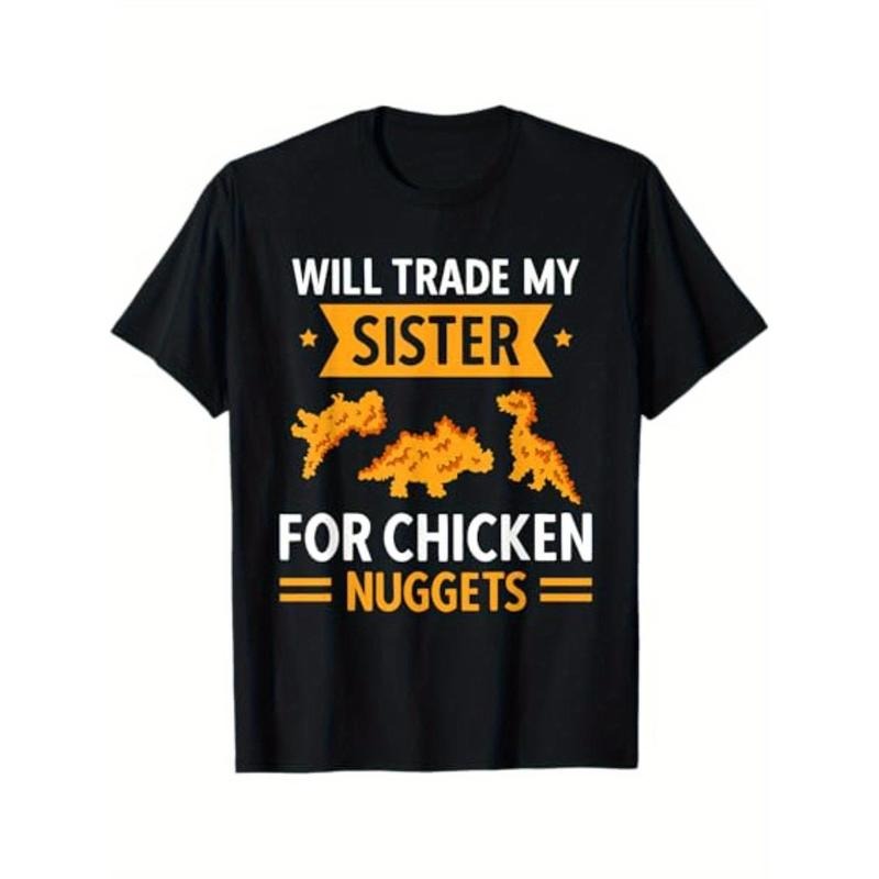 Unisex Cotton T-Shirt with Chicken Nugget Graphic, Geometric Pattern, Round Neck, Stretch Fabric, Regular Fit, Ideal for...