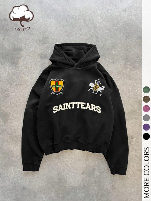 Unisex's "SAINTTEARS" Print Regular Washed Cotton Hoodie, Vintage Casual Tops for All Season, Trendy Outfit for Daily...