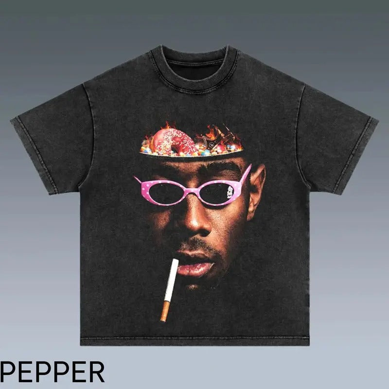 VINTAGE TEE | TYLER THE CREATOR, Tyler the creator printed t-shirt, Cotton Casual Crew Neck Black Menswear Tshirt...