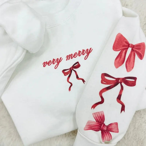 'Very Merry Bows' Crewneck Sweatshirt T-Shirts, Hoodie | RetroVerseTees.com