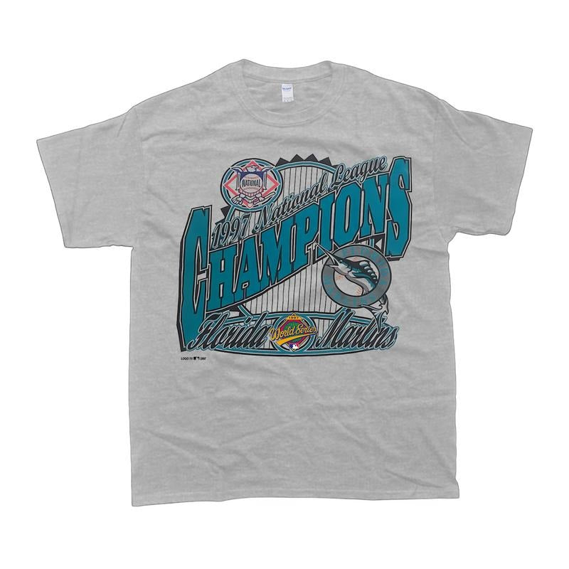 Vintage 1997 Fl0rida Marlins World Series Champions T-Shirt Classic Cotton Menswear Top Polyester Spandex Hoodie, Sweatshirt