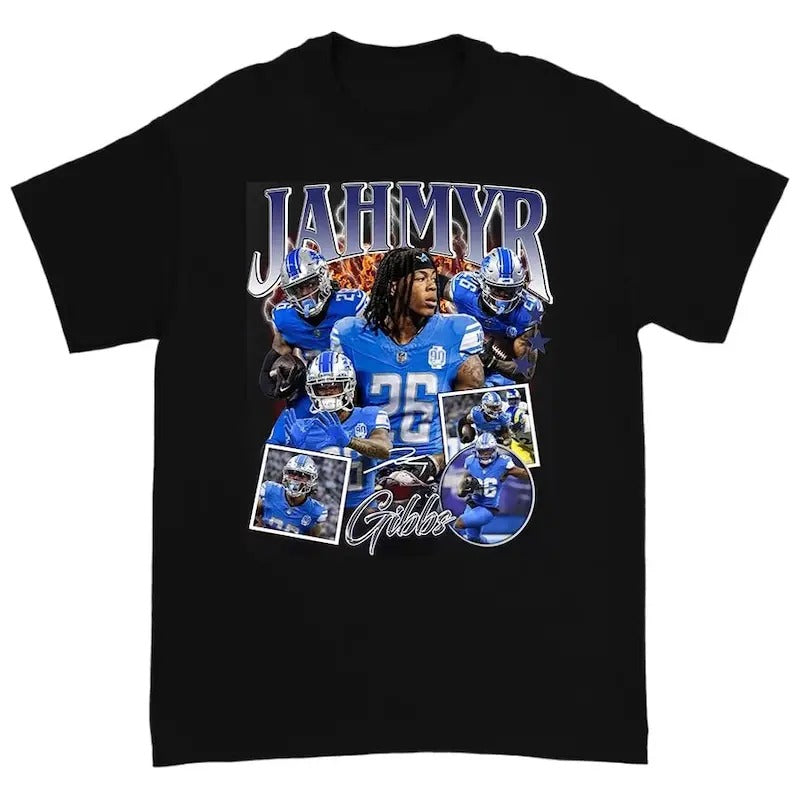 Vintage 90s Graphic Jahmyr Gibbs T-Shirt - Retro American Football Unisex T-Shirt, Graphic Tee Football Streetwear Cotton...