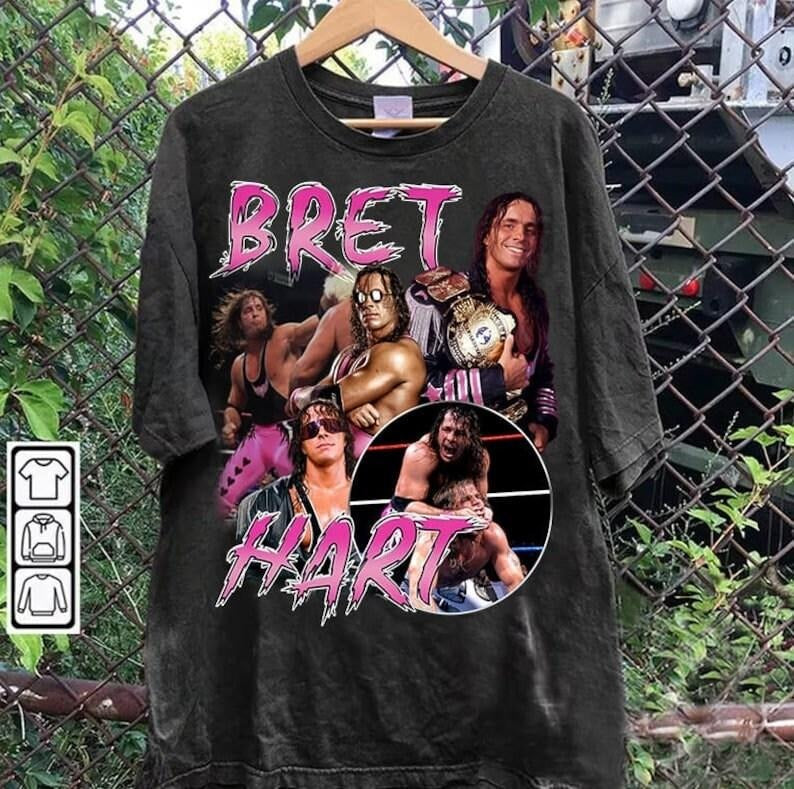 Vintage 90s Graphic Style Bret Hart T-shirt - Bret Hart T-shirt - Retro American Professional Wrestler Tee For Man and...