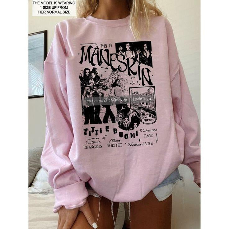 Vintage 90s Maneskin Tour Sweatshirt, Maneskin Fan Gifts Retro Design T-Shirts, Hoodie | RetroVerseTees.com
