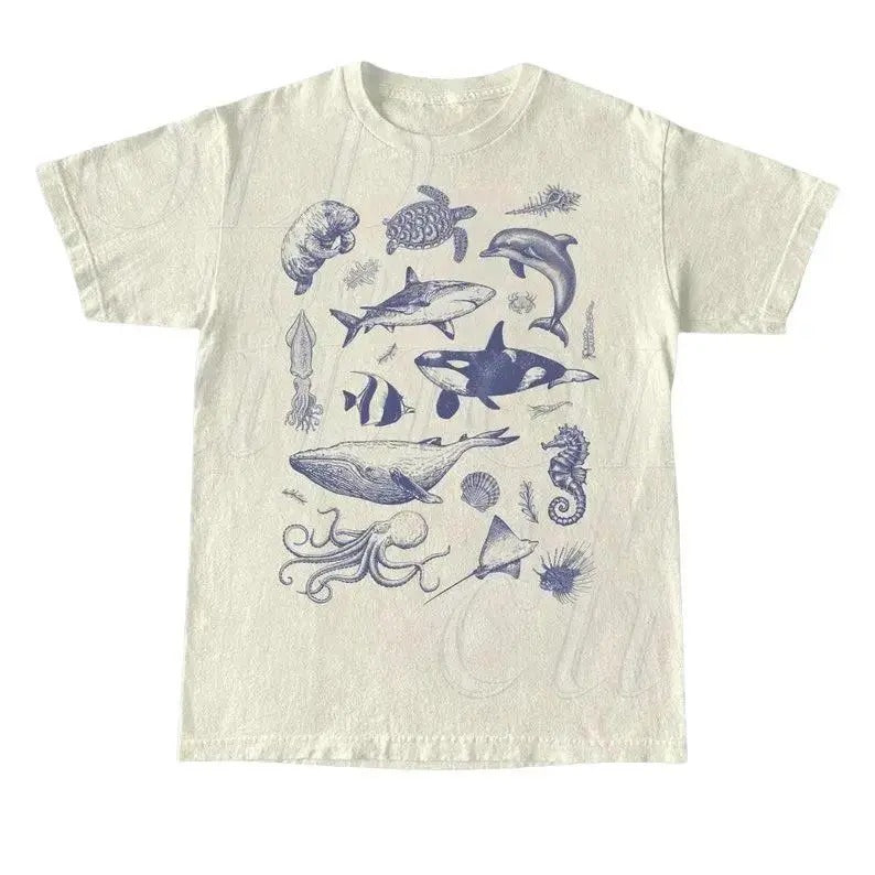 Vintage 90s Tattoo Sea Animal Tshirt, Retro Ocean Nature Shirt, Sealife, Ocean, Whale, Orca, Turtle, Dolphin Shirt,...