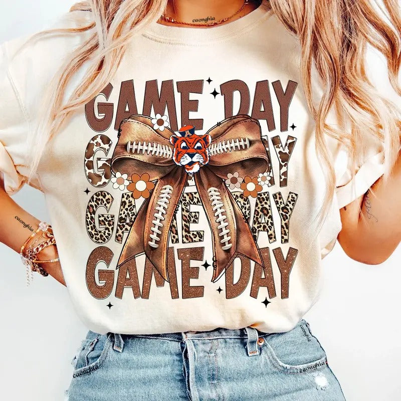 Vintage Auburn Football Coquette Bow Game Day Shirt, Gameday Women's Sweatshirt Cotton Fit Top Womenswear Embroidered...