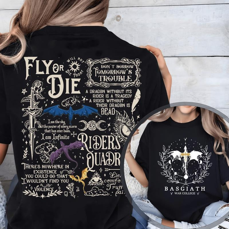 Vintage Basgiath War College 2 Sided Shirt, Fourth Wing Shirt, Dragon Rider, Violet Sorrengail Xaden Riorson Shirt,...