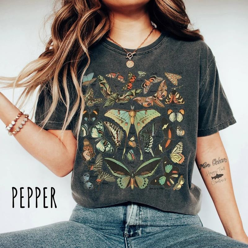 Vintage Butterfly & Moth TShirt, Cottagecore Aesthetic shirt Top Womenswear Underwear Lady Hoodie, Sweatshirt