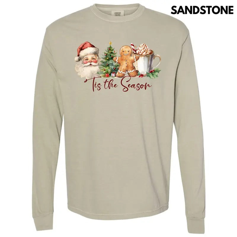 Vintage Christmas Tis The Season Long Sleeve Comfort Colors T-Shirt 'NLB' Hoodie, Sweatshirt | RetroVerseTees.com