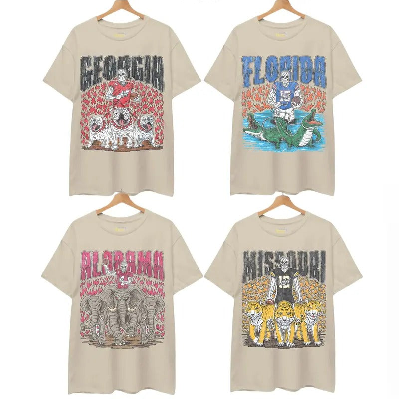Vintage College Football Sand T-shirt, Vintage T-shirt All Teams NCAA, Classic Sport T-shirt, Gifts For Sport. Cotton...