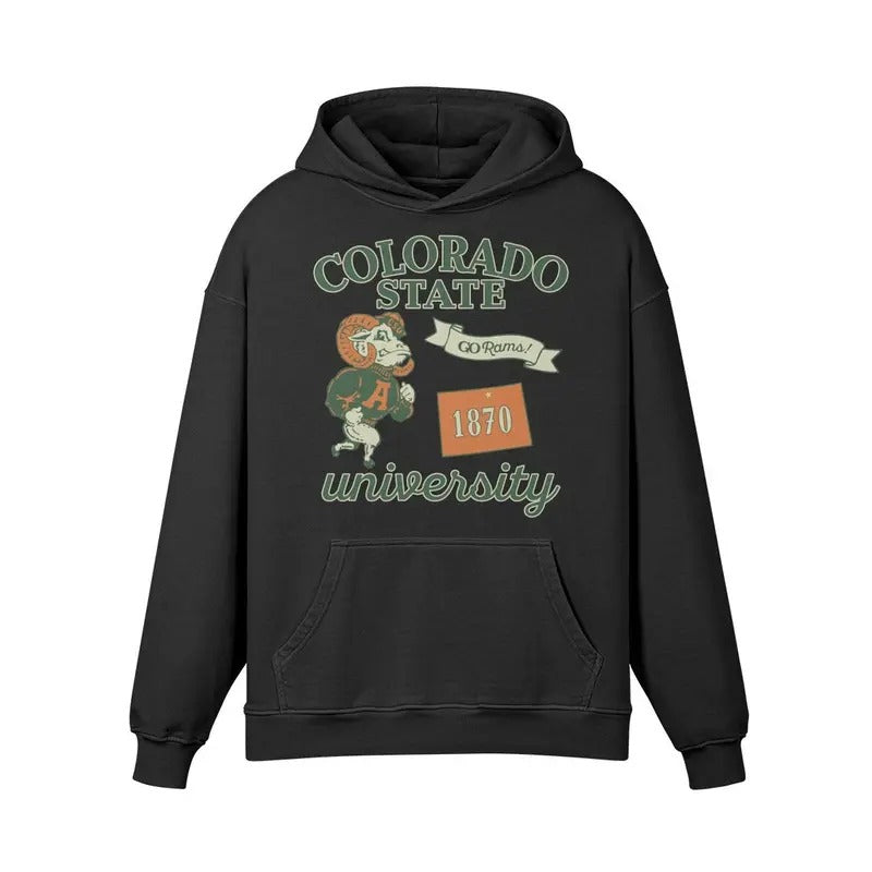Vintage Colorado State Retro Style College Sweatshirt Hoodie Cotton Menswear Soft Collar Kangaroo T-Shirts
