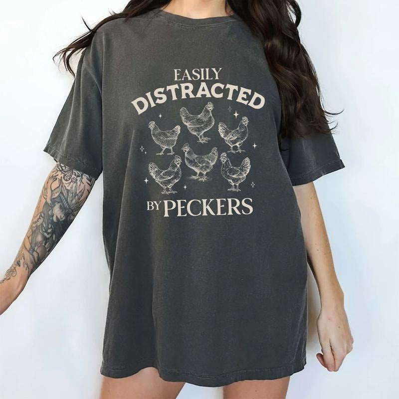 Vintage Easily Distracted By Comfort Colors Shirt, Funny Chickens Unisex Graphic Tee, Farmer Girl Apparel Gift Shirt,...