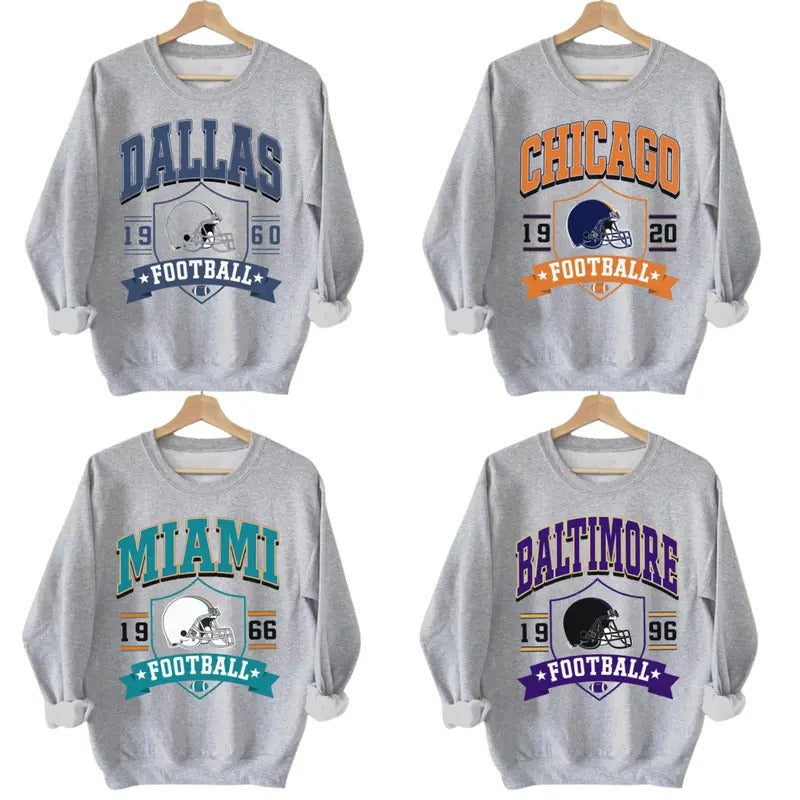 Vintage Football Team Crewneck in Sport Grey - Sweatshirt for Fan Sport T-Shirts, Hoodie | RetroVerseTees.com