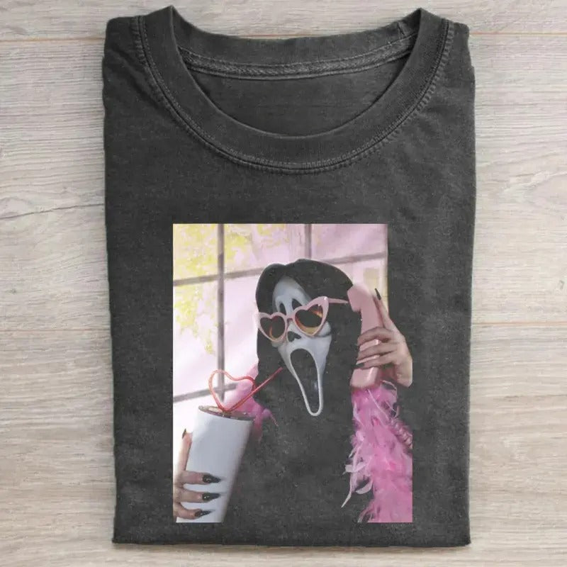 Vintage Ghostface Phone Call Graphic Tee, Scream Movie Graphic Tee, Funny Halloween Shirt, Horror Movie Shirt, Spooky...