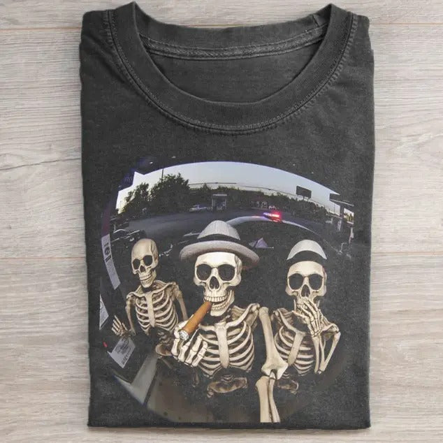 Vintage Halloween Graphic T-shirt, Skeleton Smoking Tee, Horror Movie Shirt, Horror Character, Funny Halloween Shirt,...