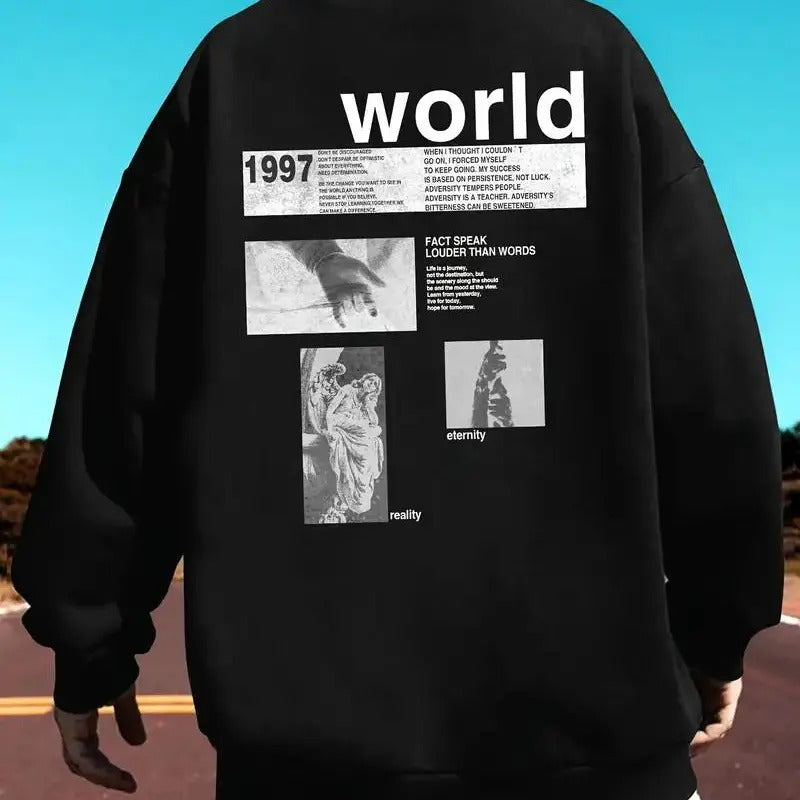 Vintage-Inspired Print Pullover Sweatshirt - Active Sweatshirts for Men - Long Sleeve Crew Neck, Casual Streetwear...