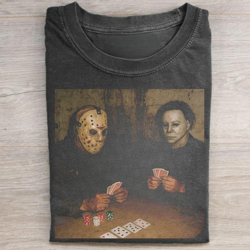 Vintage Jason Voorhees and Michael Myers Playing Poker Graphic Tee - Funny Poker Tshirt - the Friday the 13th Movie Shirt...