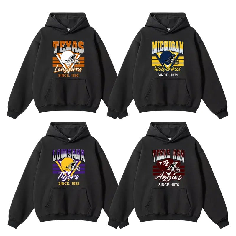 Vintage NCAA Football Hoodie - Black Hoodie for Sports Fans, Ohio State, Georgia, Michigan, Auburn, Notre Dame,...