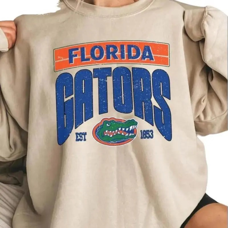 Vintage Ncaa Florida Gators Est 1853 Sweatshirt, Mascot Crewneck Sweatshirt Unisex Sweatshirt Cotton Hoodie Womenswear...