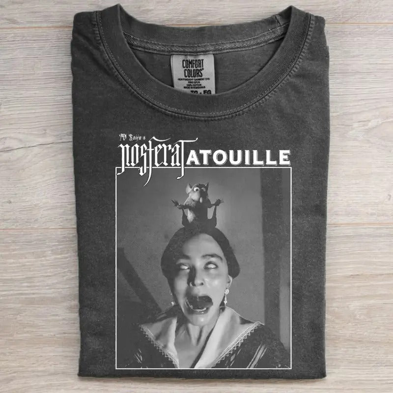 Vintage Nosferatatouille Comfort Color Tee, Nosferatatouille Nosferatu Ratatouille mashup shirt for fans of Horror and...