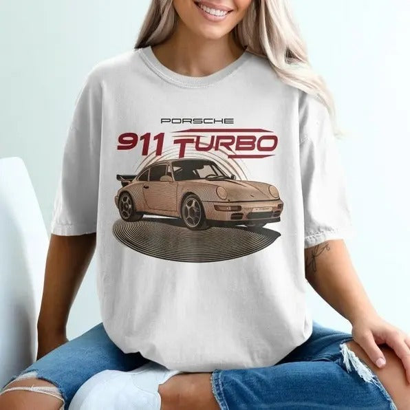 Vintage Porsche 911 Turbo T-Shirt, Retro Car Enthusiast Tee, Classic Sports Car Graphic Shirt for Men, Women, Car Lover...