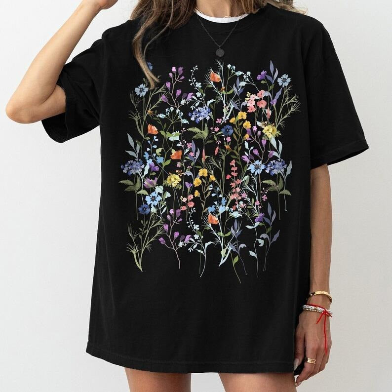Vintage Pressed Flowers Shirt, Boho Cottagecore Tshirt Botanical Floral Tee Wildflowers Sweatshirt, Gift For Gardener Hoodie