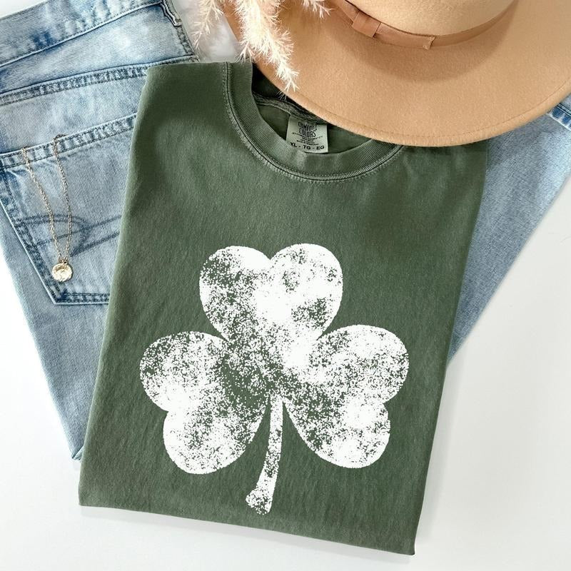 Vintage Shamrock, St Patrick's Day Comfort Colors Tshirt, Women's Crew Neck, Crewneck Hoodie, Sweatshirt | RetroVerseTees.com