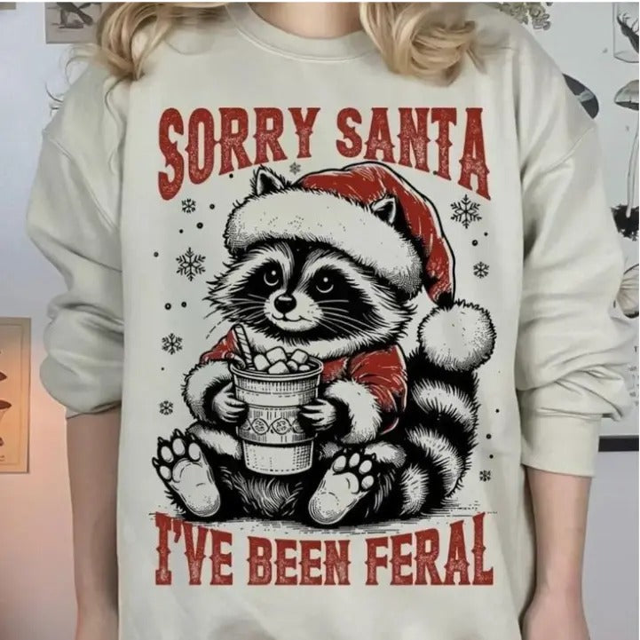 Vintage Sorry Santa I've Been Feral Graphic Tee, Sweatshirt, Hoodie Size S-3XL,Gift For Women Top Womenswear Underwear...