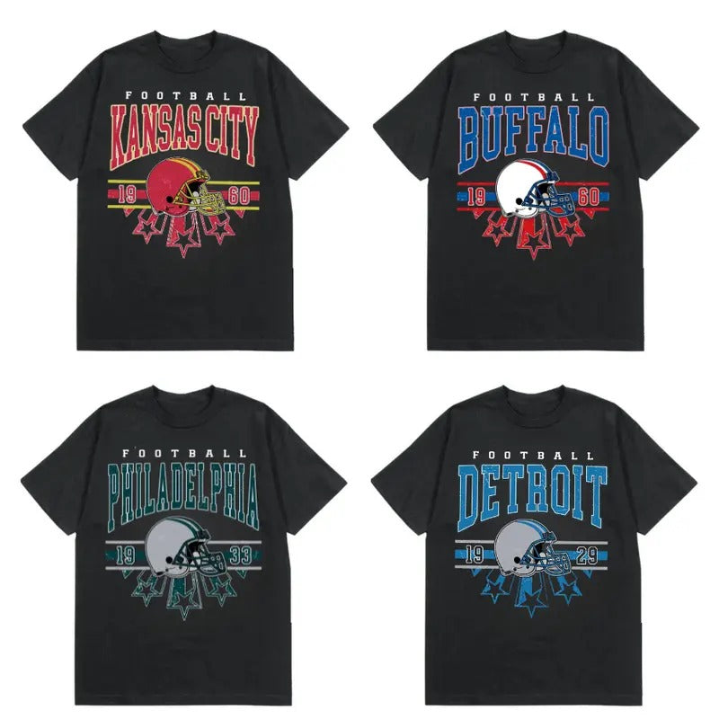 Vintage Style All Team Football T-Shirt in Black, Football Fan Gift, Game Day Shirt Hoodie, Sweatshirt | RetroVerseTees.com