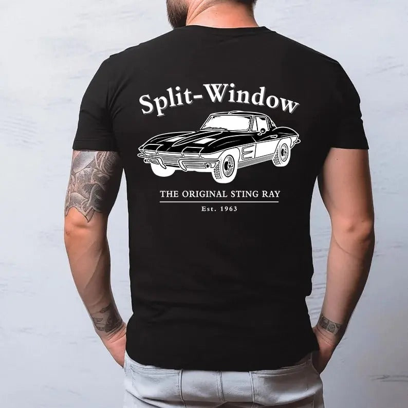 Vintage Vibe 2 Sides Chevy Corvette 1963 Men's Cotton Tee Old School Tee Gift for Him Classic Car Casual Menswear Hoodie,...