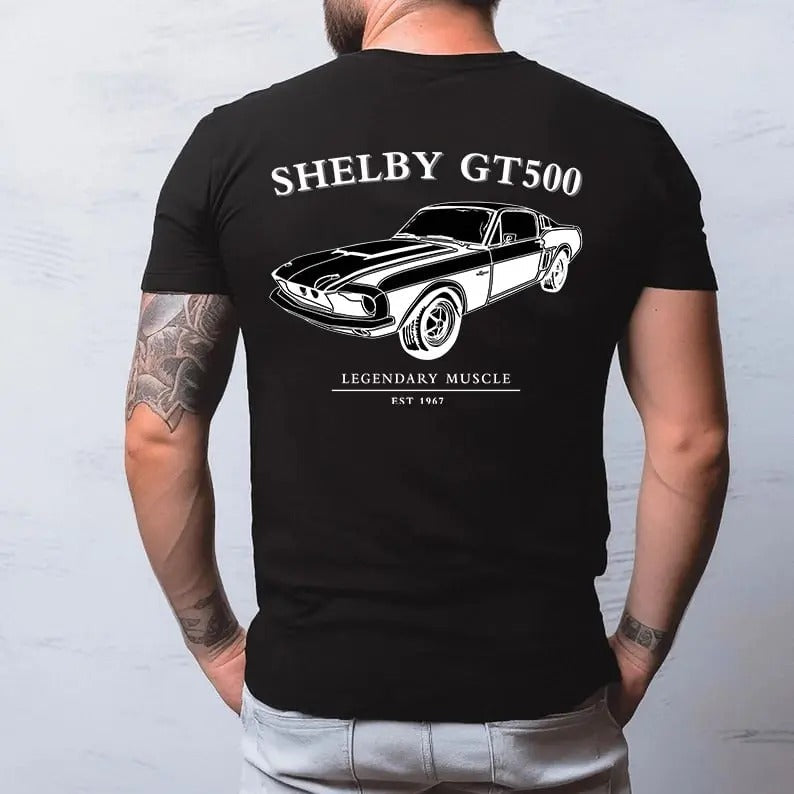 Vintage Vibe 2 Sides Ford Mustang Shelby GT500 Men's Cotton Tee Old School Ford Tee Gift for Him Classic FordCar Casual...