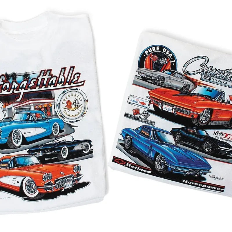 Vintage Vibe 2 Sides Unforgettable Corvettes T-Shirt Men's Cotton Tee Old School Tee Gift for Him Classic Car Casual...