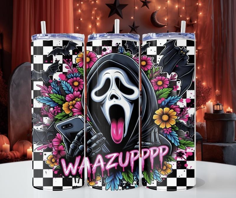 Waazuppp Horror Themed 20oz Tumbler with Lid and Straw Featuring Floral Design and spooky vibes T-Shirts, Hoodie, Sweatshirt