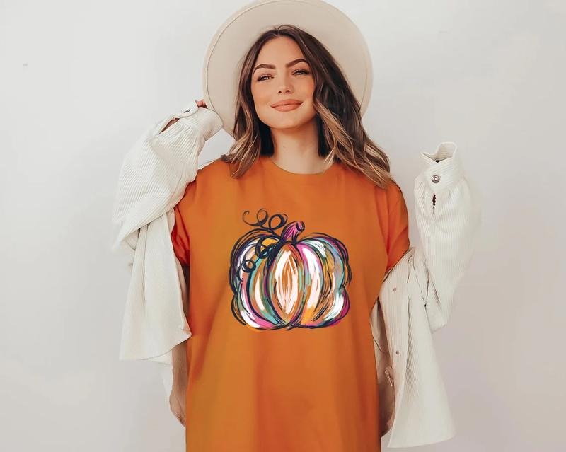 Watercolor Pumpkin T-shirt, Colorful Pumpkin Shirt, Watercolor Pumpkins, Halloween Shirt, Autumn Shirt, Cute Fall Shirt,...