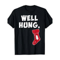 Well Hung Christmas Stocking T-Shirt, 100% Cotton Crew Neck Short Sleeve Tee, Geometric Pattern, Knit Fabric, Medium...