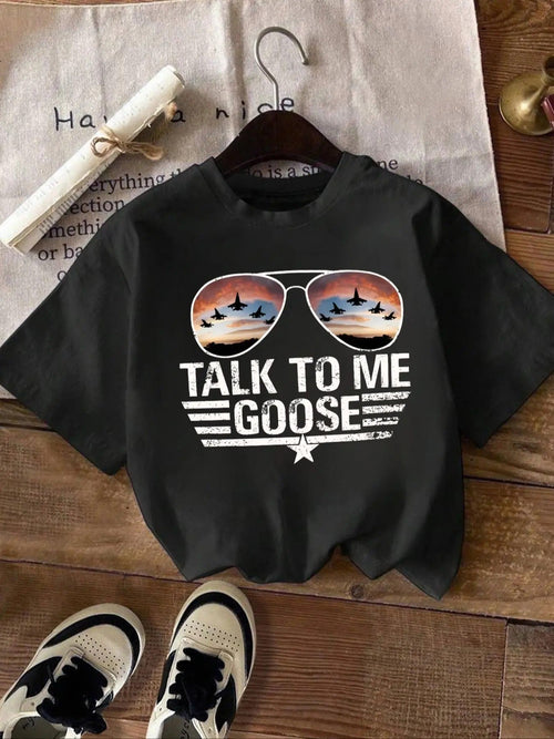 Women's "TALK TO ME GOOSE" Letter & Sunglasses Print Round Neck Tee, Fashion Casual Short Sleeve T-Shirt for Daily...