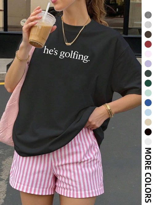 Women's "his Is My Golfing Shirt" Round Neck Graphic Tee, Vintage Trendy Casual Short Sleeve T-shirt for Daily Wear,...