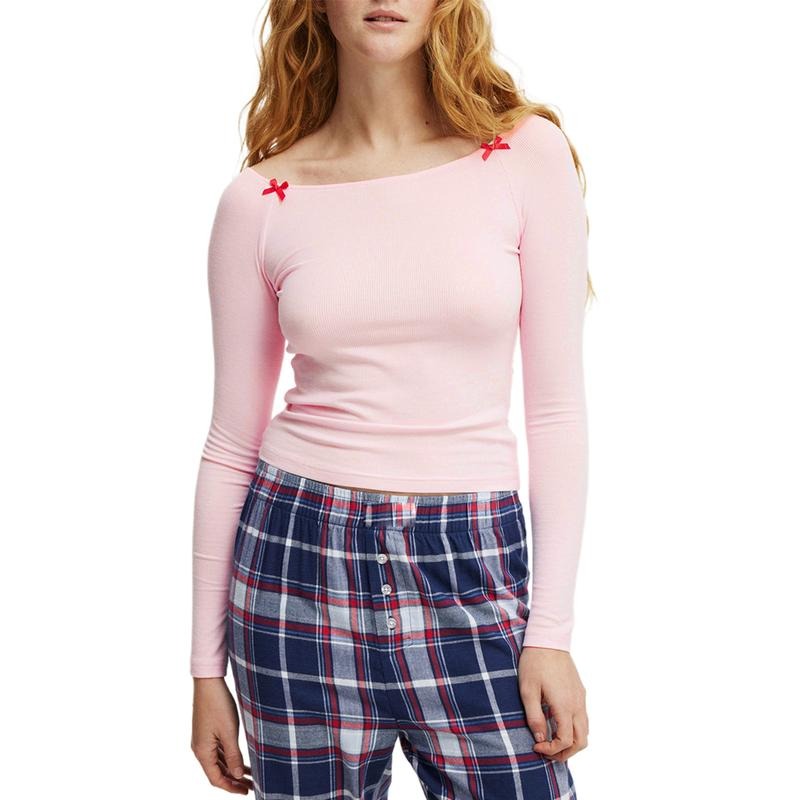 Women's Boat Neck Sleep Tops Casual Long Sleeve Little BowFit Lounge Shirts Blouses Hoodie, Sweatshirt | RetroVerseTees.com